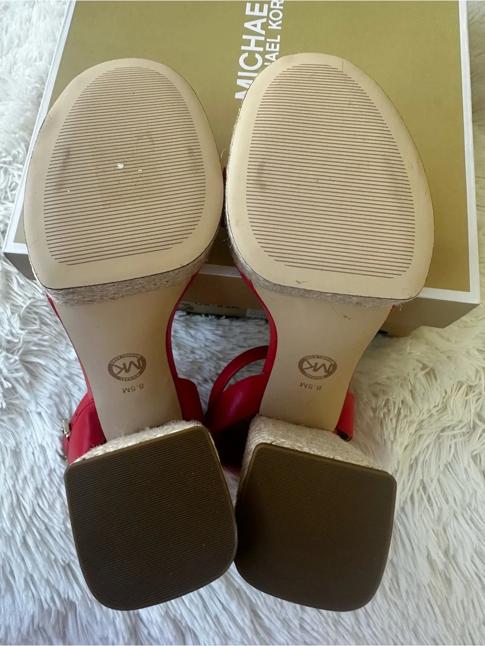 Michael Kors Ashton Platform Espadrille Block Heel Sandals Spiced Coral Red 8.5